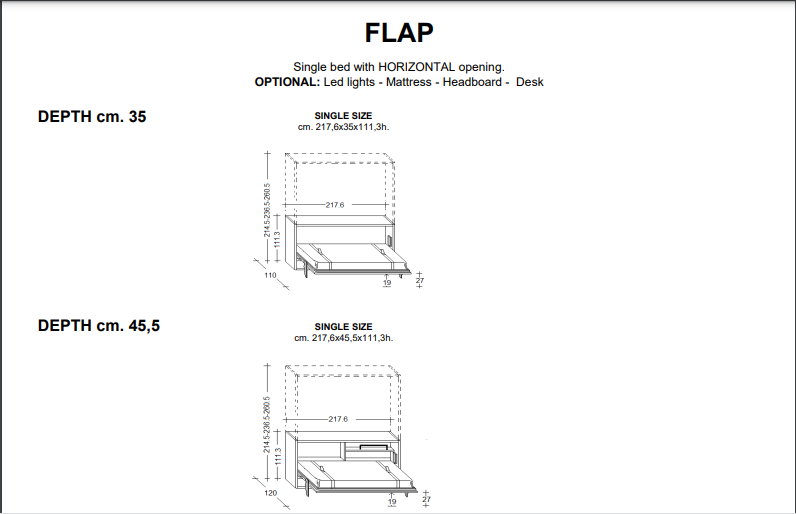 flap horizontal wall bed spec- bedda